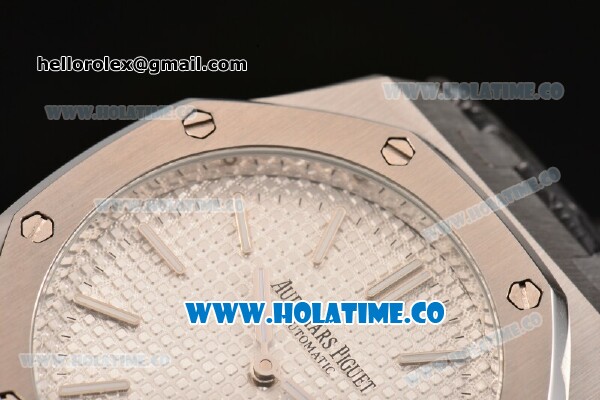Audemars Piguet Royal Oak 41MM Asia Automatic Steel Case with Black Leather Strap Stick Markers and White Grids Dial - Click Image to Close